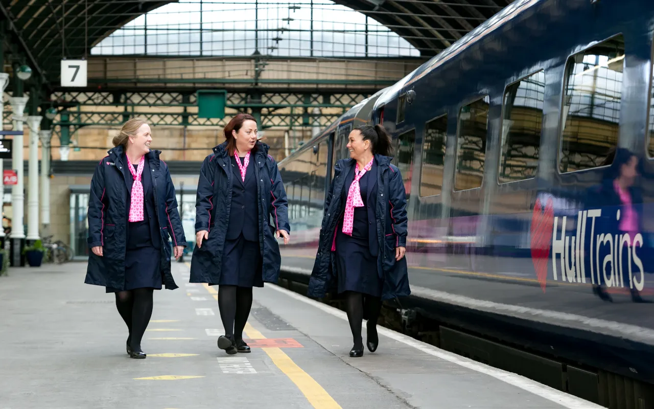 Hull Trains on board team walking by paragon service
